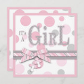 GIRL Pink Gray Dots Babydusche Einladung (Vorne/Hinten)