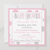 GIRL Pink Gray Dots Babydusche Einladung (Rückseite)