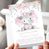 Girl Pink Gray Elephant Diamond Baby Dusche Einladung
