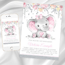 Girl Pink Gray Elephant Diamond Baby Dusche