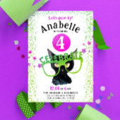 Girl Pink Green Black Cat Paw Glitzer Wasserfarbe Einladung