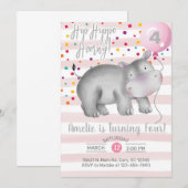 Girl pink Hippo Geburtstagseinladung, einladen Einladung (Vorne/Hinten)