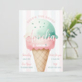 Girl Pink Ice Cream Geburtstag Einladung (Stehend Vorderseite)