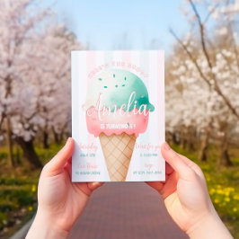 Girl Pink Ice Cream Geburtstag Einladung
