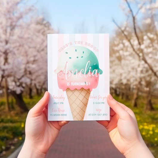 Girl Pink Ice Cream Geburtstag Einladung