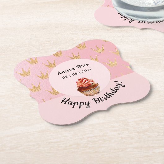 Girl Pink Kids Cupcake Birthday Paper Untersetzer (angewinkelt)