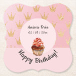 Girl Pink Kids Cupcake Birthday Paper Untersetzer<br><div class="desc">Niedlicher Untersetzer mit goldfarbenen Kronen auf rosa und einem Kuchen im mittleren Kreis mit anpassbarem Text. Dieses Design funktioniert auf dem Platz und rund Untersetzer gut und ist leicht auf die Cookies und Lollipops etc. übertragbar. Bearbeitbarer Name und Geburtsdatum. Verkauft in Sets von 6.</div>