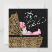 Girl Pink Leopard Babydusche Einladung (Vorderseite)