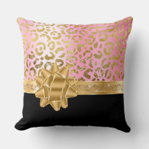 Girl Pink Leopard & Black Gold Bow Ribbon