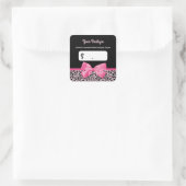 Girl Pink Leopard Print Bow Boutique Preis Quadratischer Aufkleber (Tasche)
