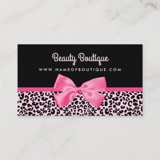 Girl Pink Leopard Print Niedlich Bow Beauty Boutiq Visitenkarte (Vorderseite)