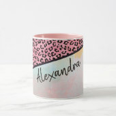Girl Pink Leopard Wasserfarbe Name Tasse (Zentrum)