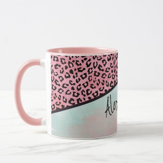 Girl Pink Leopard Wasserfarbe Name Tasse (Links)
