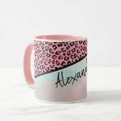 Girl Pink Leopard Wasserfarbe Name Tasse (Vorderseite Links)
