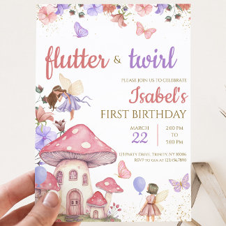 Girl Pink Lila Floral Fairy Geburtstag Einladung