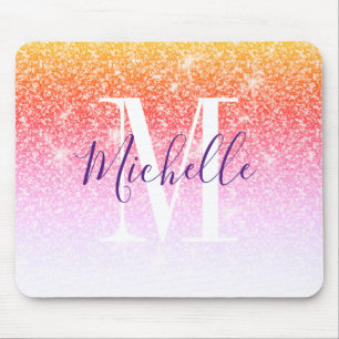 Girl-Pink-Lila Glitzer-Monogramm-Name Mousepad