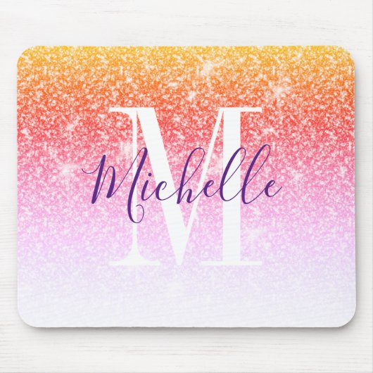 Girl-Pink-Lila Glitzer-Monogramm-Name Mousepad (Vorne)