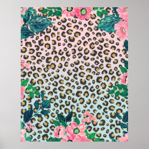 Girl Pink Mint Ombre Glitzer Leopard Print Poster