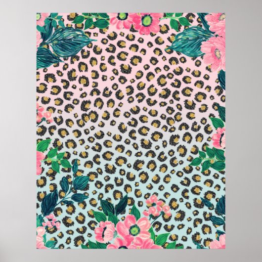 Girl Pink Mint Ombre Glitzer Leopard Print Poster (Vorne)