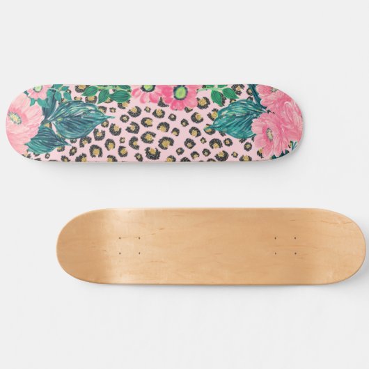 Girl Pink Mint Ombre Glitzer Leopard Print Skateboard (Horizontal)