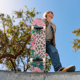 Girl Pink Mint Ombre Glitzer Leopard Print Skateboard