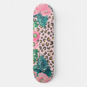 Girl Pink Mint Ombre Glitzer Leopard Print Skateboard (Vorderseite)