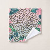 Girl Pink Minze Ombre Bloral Glitzer Leopard Print Badhandtuch Set (Waschlappen)