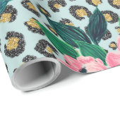 Girl Pink Minze Ombre Bloral Glitzer Leopard Print Geschenkpapier (Rolleneckpunkt)
