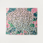 Girl Pink Minze Ombre Bloral Glitzer Leopard Print Wandteppich (Vorderseite (Horizontal))