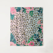 Girl Pink Minze Ombre Bloral Glitzer Leopard Print Wandteppich (Vorderseite)