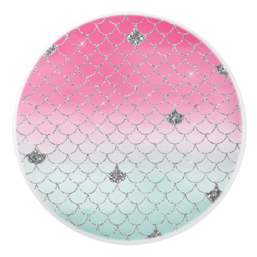 Girl Pink Minze Silver Glitzer Mermaid Keramikknauf (Vorderseite)