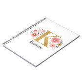 Girl Pink Monogram Floral Letter K Notizblock (Linke Seite)