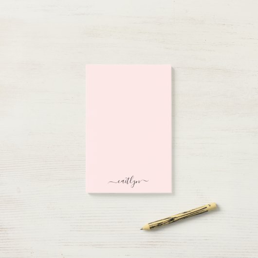 Girl Pink Monogram Modern Script Personalisiert Post-it Klebezettel (Auf Schreibtisch)
