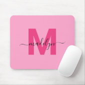 Girl Pink Monogram Script Name Mousepad (Mit Mouse)