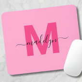 Girl Pink Monogram Script Name Mousepad