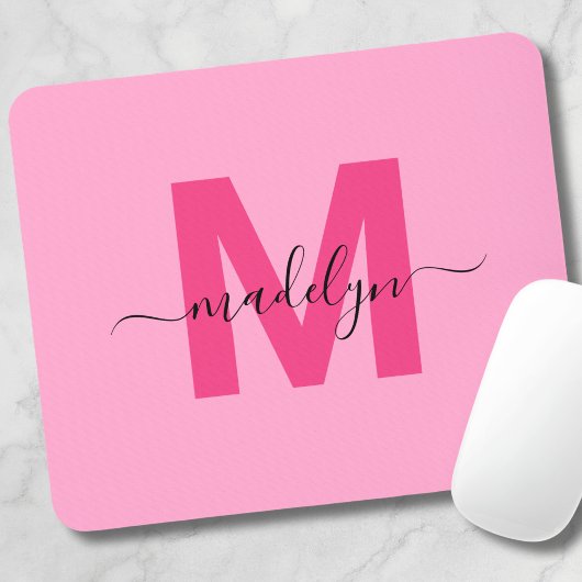 Girl Pink Monogram Script Name Mousepad