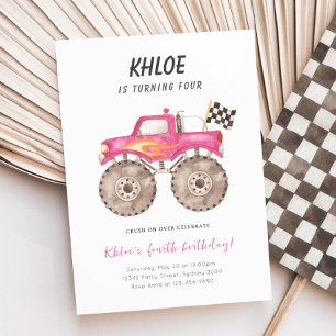 Girl Pink Monster Truck Bash jedes Alter Geburtsta Einladung