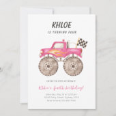 Girl Pink Monster Truck Bash jedes Alter Geburtsta Einladung (Vorderseite)