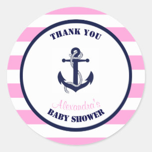 Girl Pink Nautical Baby Dusche Vielen Dank für Ihr Runder Aufkleber