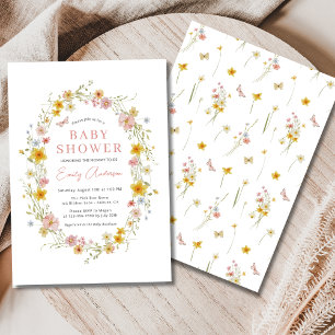 Girl Pink Niedlich Butterfly Wildblume Babydusche Einladung