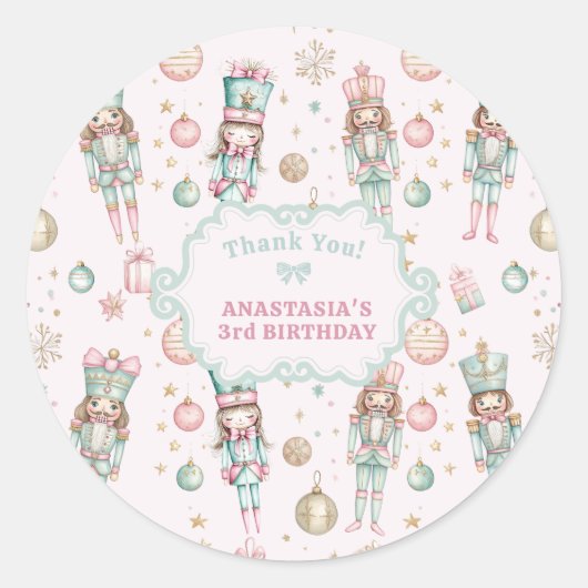 Girl Pink Nutcracker Geburtstag Danke Runder Aufkleber (Vorderseite)