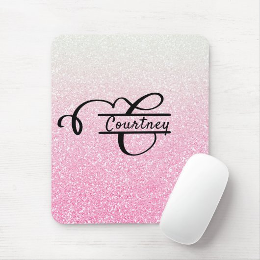 Girl Pink Ombre Glitzer Letter C Split Monogram Mousepad (Mit Mouse)