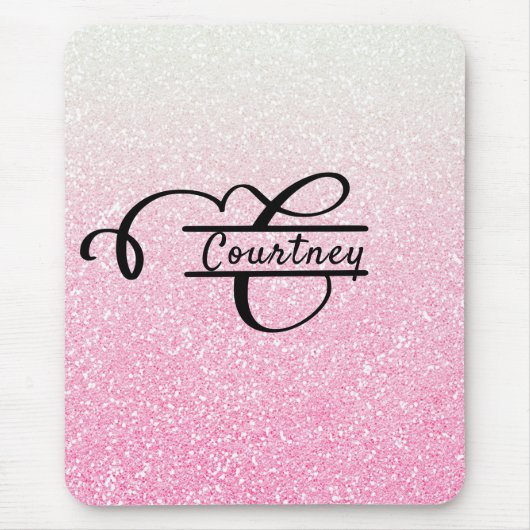 Girl Pink Ombre Glitzer Letter C Split Monogram Mousepad (Vorne)