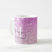 Girl Pink Ombre Glitzer Monogram Name Kaffeetasse (Vorderseite Links)