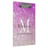 Girl Pink Ombre Glitzer Monogram Name Klemmbrett (Rechts)