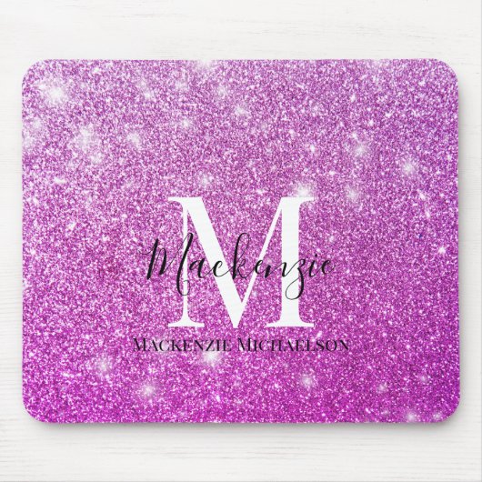 Girl Pink Ombre Glitzer Monogram Name Mousepad (Vorne)