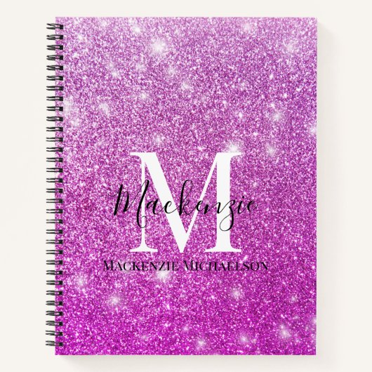 Girl Pink Ombre Glitzer Monogram Name Notebook Notizblock (Vorderseite)