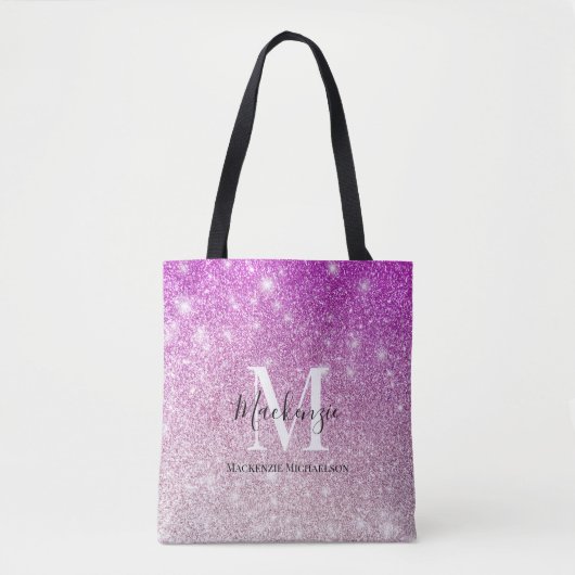 Girl Pink Ombre Glitzer Monogram Name Tasche (Vorderseite)
