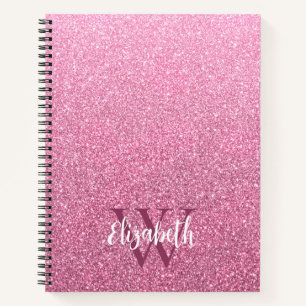 Girl Pink Ombre Glitzer Monogram Notebook Notizblock