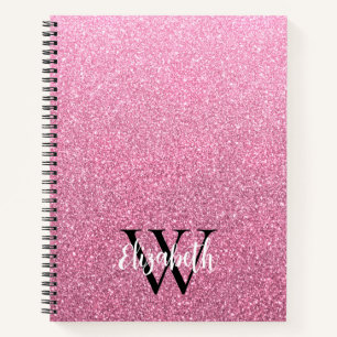 Girl Pink Ombre Glitzer Monogram Notebook Notizblock